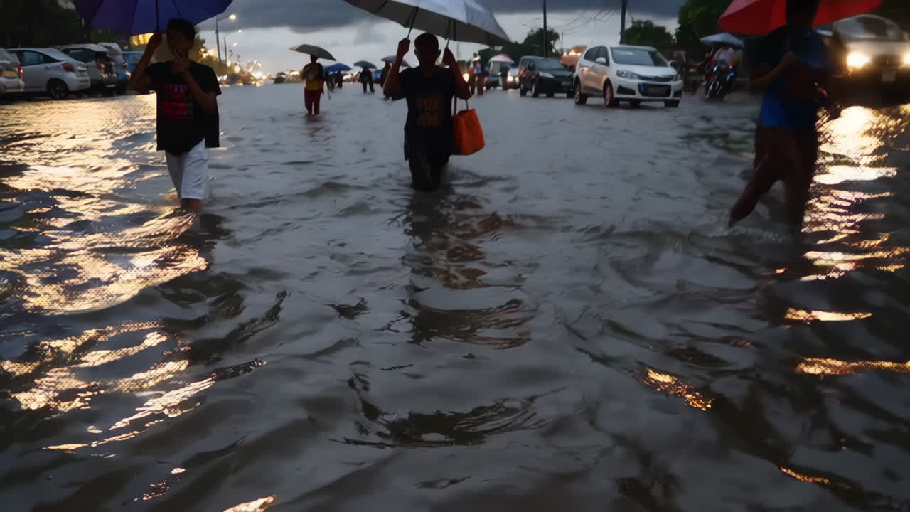 Flooded City Street During Rain