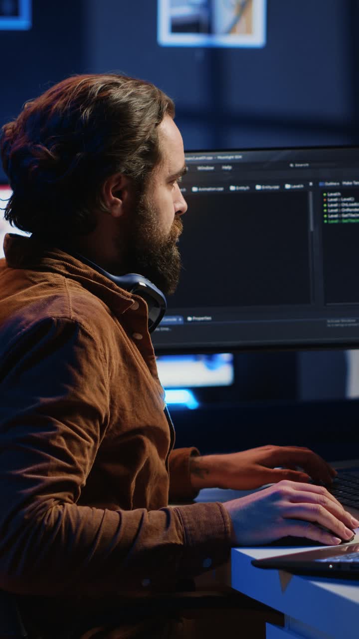 Focused Programmer Typing Code on Computer at Night