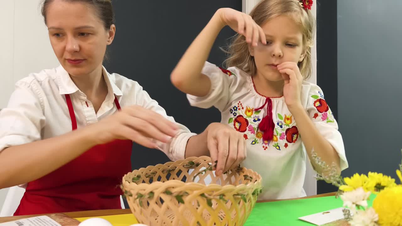 Mother and Daughter Creating an Easter Basket
