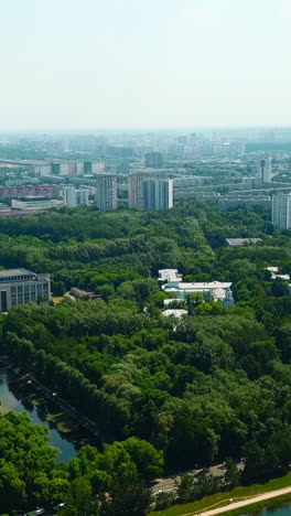 aerial view of moscow cityscape with park