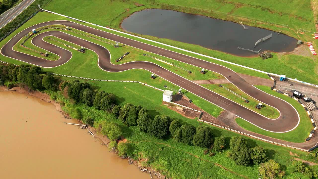 Drone footage of a go karting track in New Plymouth, New Zealand