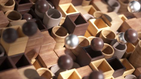 formas geométricas abstractas de madera con bolas