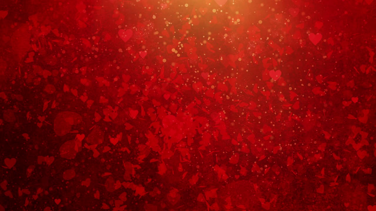 Red background with floating hearts - fairy tale atmosphere on Valentine's day - Celebrate a happy Love Day with a heartwarming greeting and lovely art