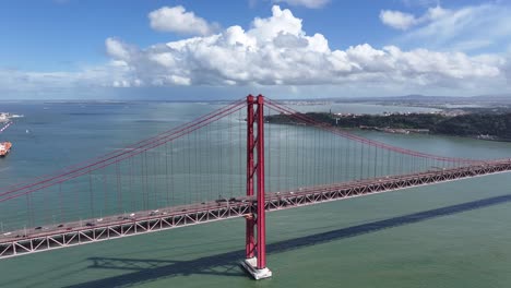 25 of april bridge at lisbon in lisbon district portugal. infrastructure scenery. road trip transportation. 25 of april bridge at lisbon in lisbon district portugal. famous cable stayed bridge