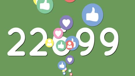 números crecientes e iconos digitales moviéndose contra un fondo verde