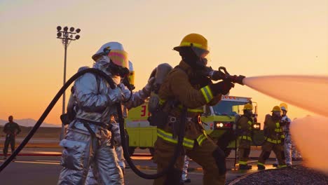 aircraft rescue and fire fighting (arff) marines conduct fire containment drills of a burning airplane crash at marine corps air station miramar california 5