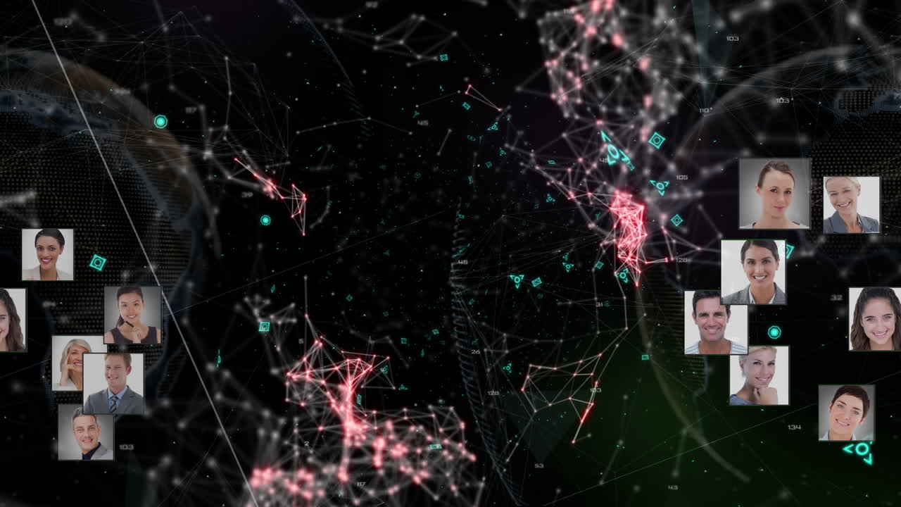 Animation of qr code and network of connections over dark background