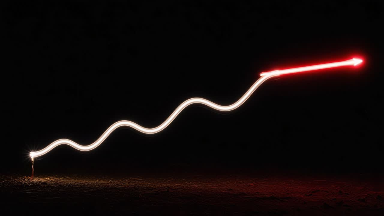 A Captivating Light Trail Pattern Demonstrating Movement Through an Intense Black Background with Distinct Curves and Directional Arrows Highlighted