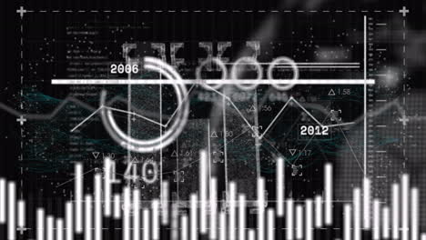 Animation of financial data processing over black background