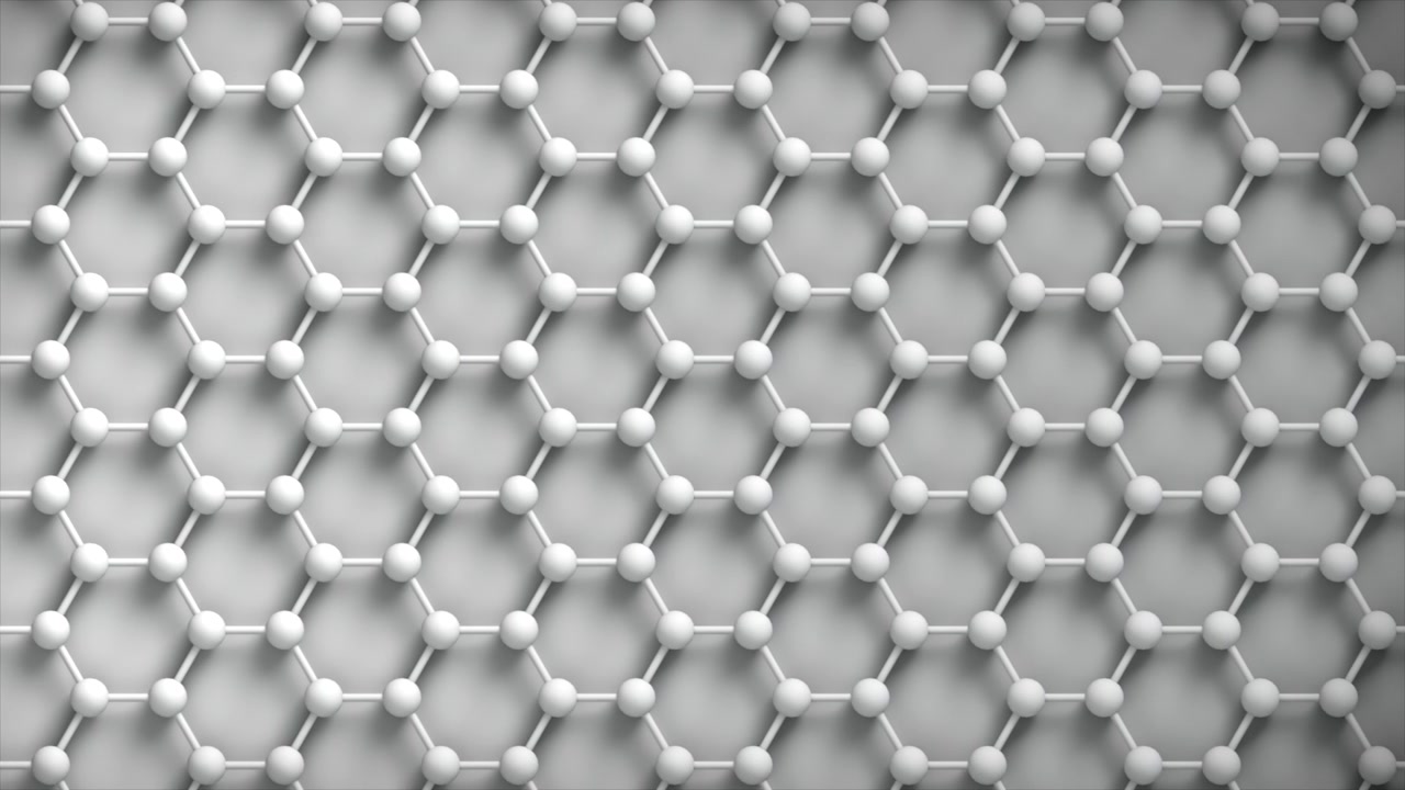 Graphene Structure nano tech loop Horizontal Light. This nano technology 3D animation represents engineering at the molecular level.