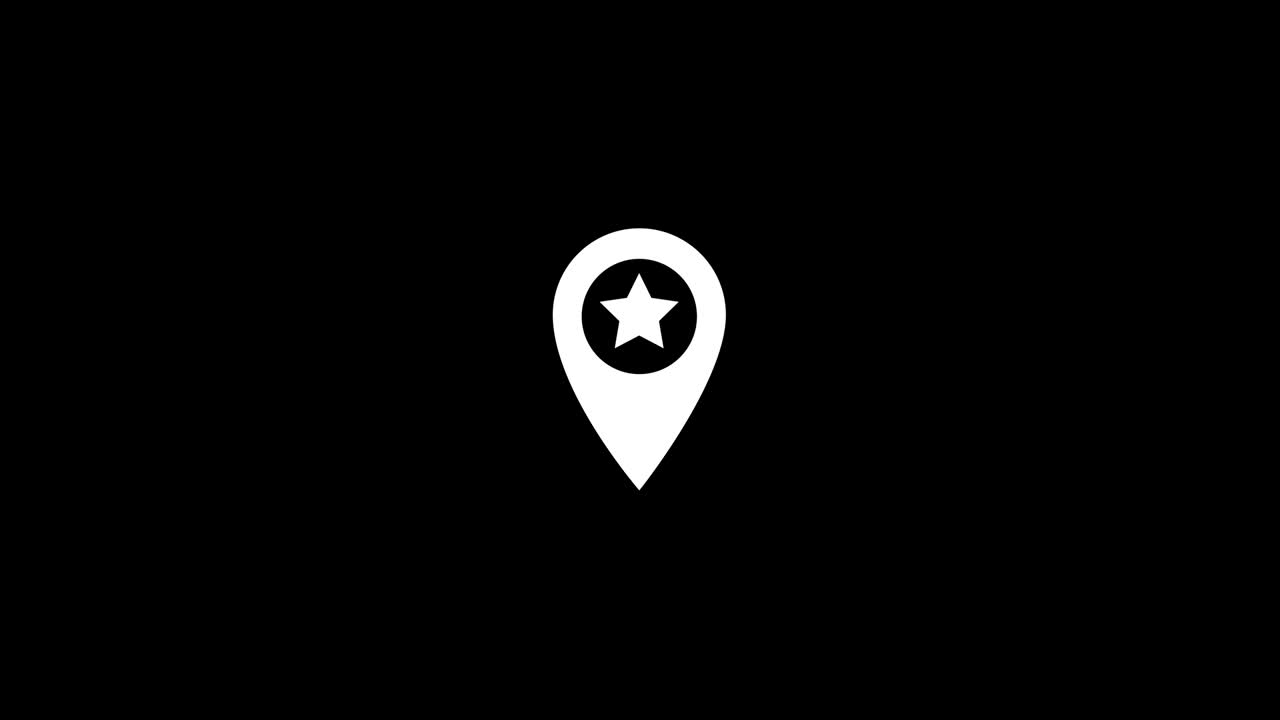 mappin y icono de estrella animado aislado en fondo negro.