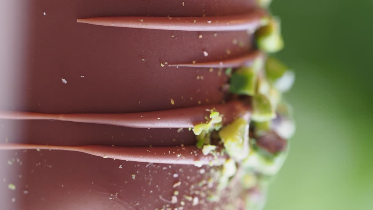 Close-up of Chocolate Dessert with Pistachio Topping