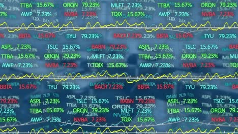 animation of financial data processing over empty office
