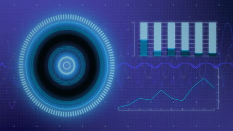 animation of scope scanning and data processing over purple background