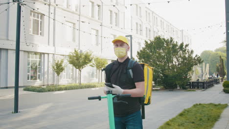 food delivery worker using electric scooter