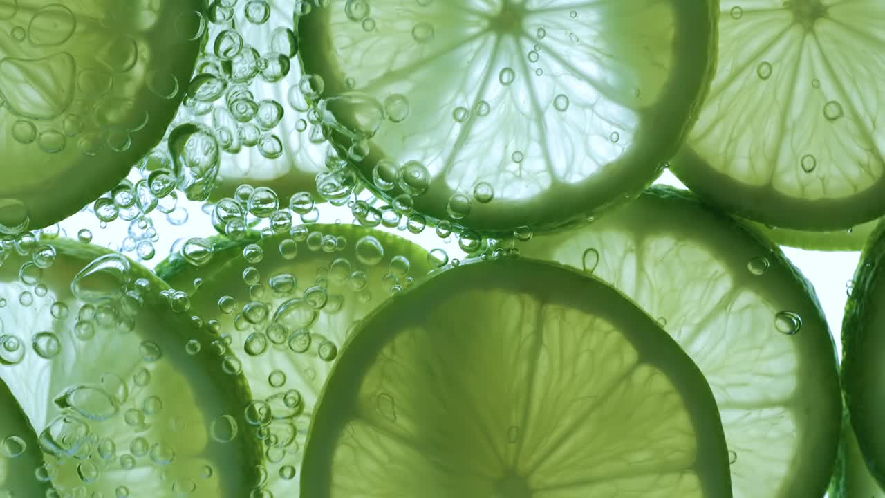Lime Slices falling deeply under water. Shot on super slow motion camera 1000 fps