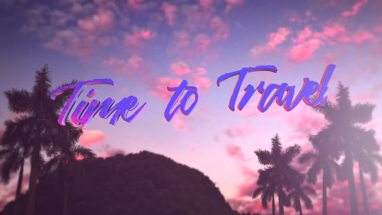 tiempo para viajar con paisaje tropical con montaña y palmeras al atardecer