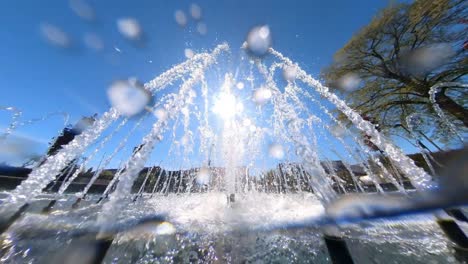 Slow-Motion-Shot-of-City-Fountain-on-a-Sunny-Day