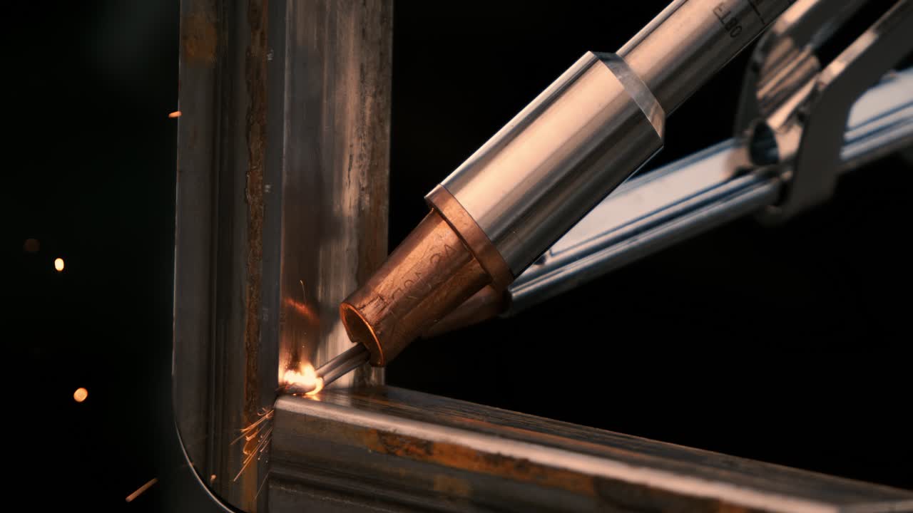 Laser welding machine. Shot on super slow motion camera 1000 fps. Laser welding is shown in close-up