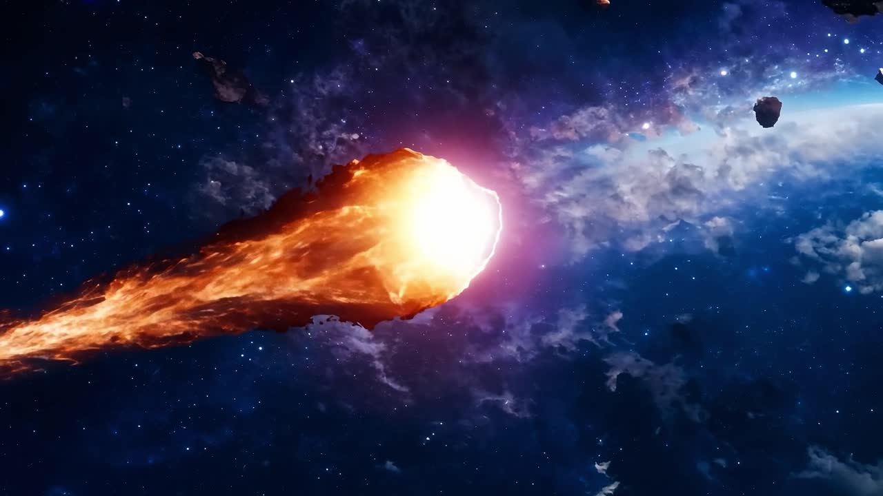 un meteorito cayendo por el espacio