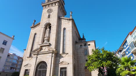 establishing shot of church de fatima in o couto, ourense, galicia, spain