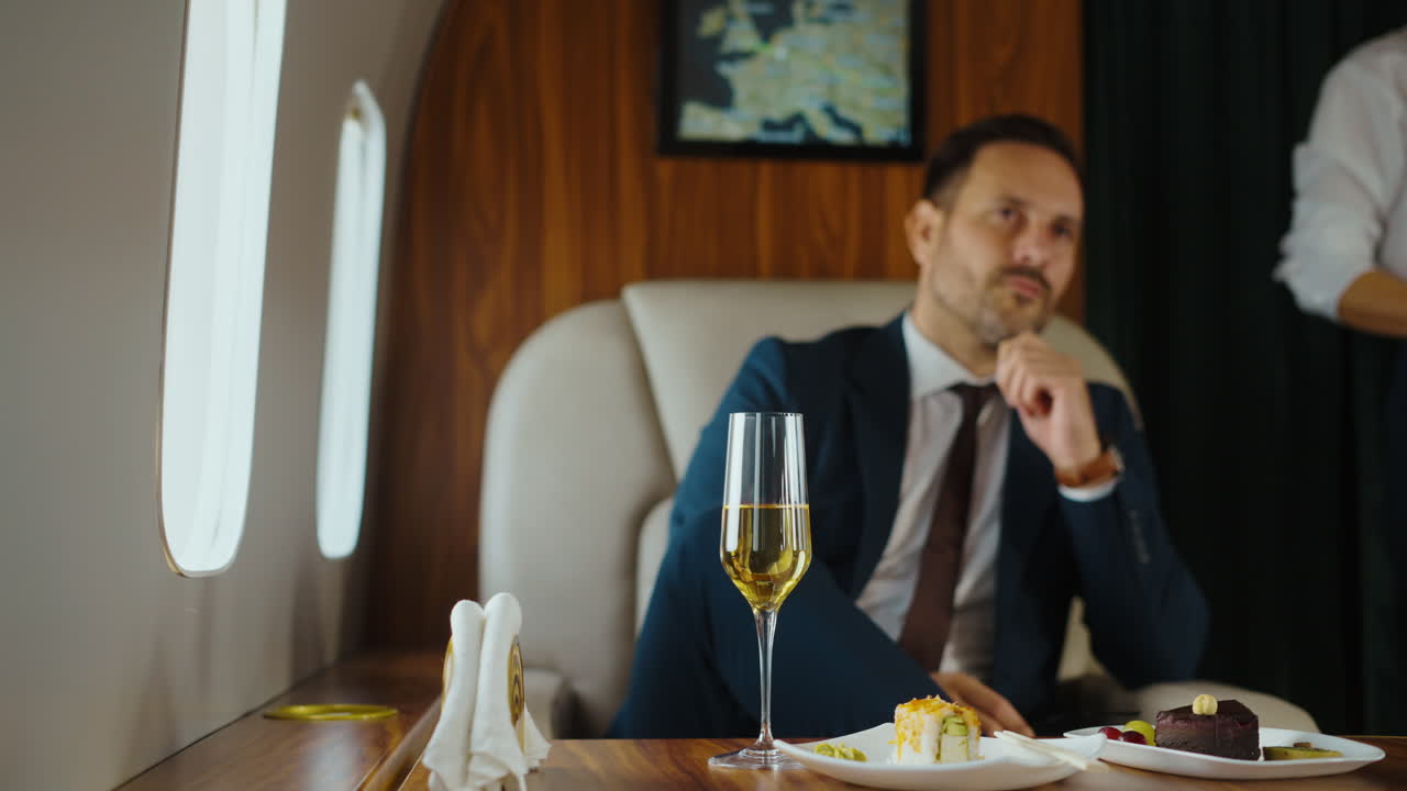 Businessman enjoying luxury travel on a private jet