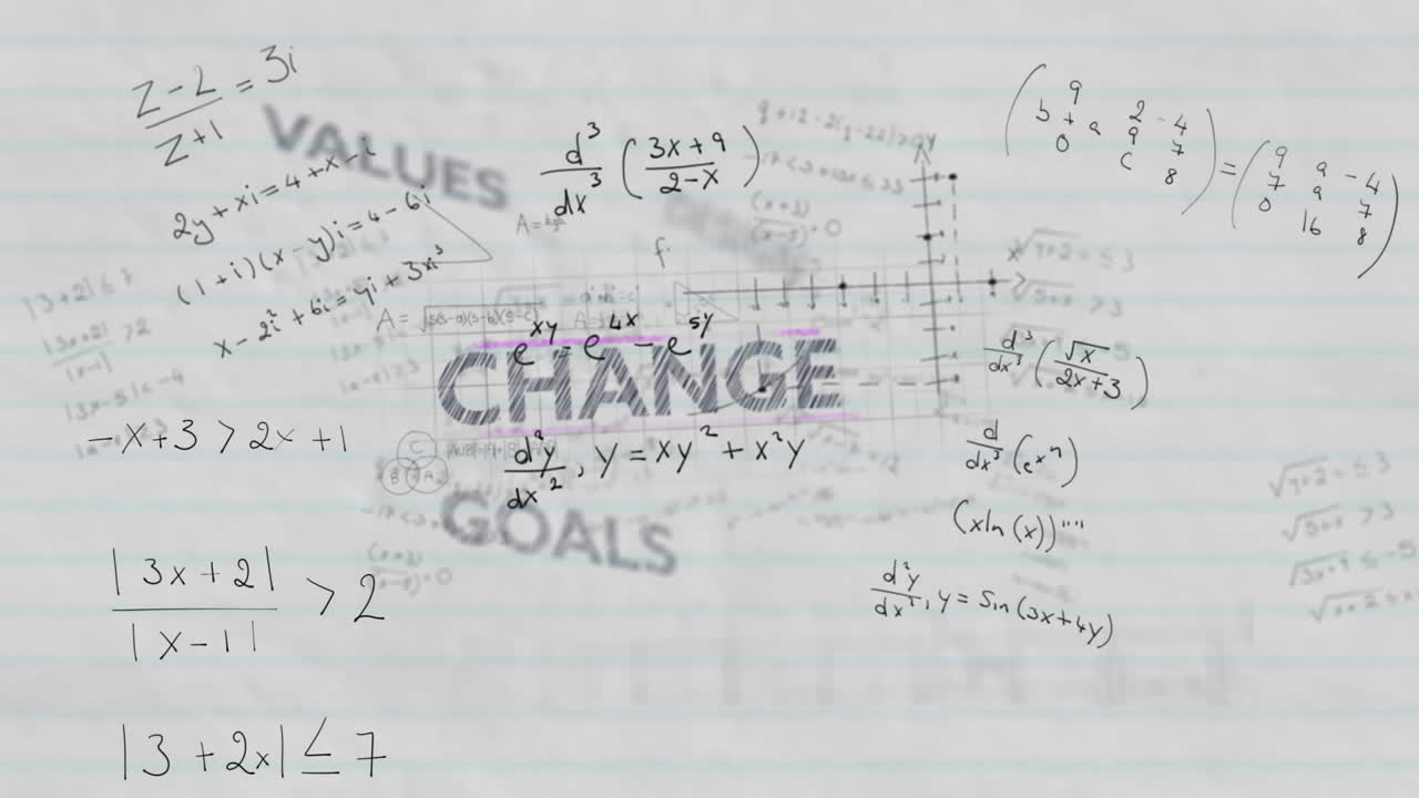 교육 개념 텍스트와  ⁇  줄로 된 종이에 대한 수학 방정식