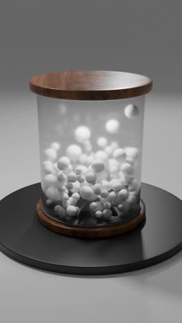 glass container with white balls