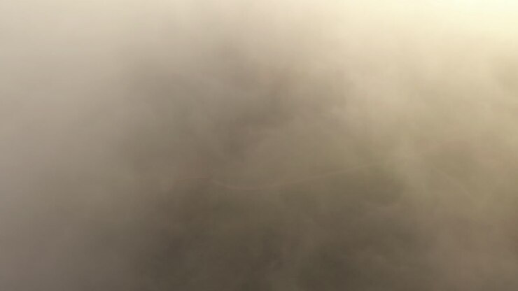 Birds eye view of foggy autumn morning