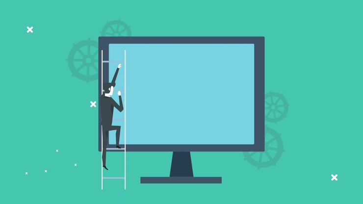 elegant businessman worker going up stairs in desktop
