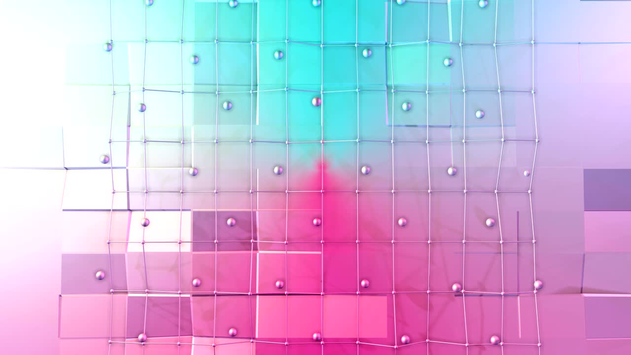 baja superficie polimétrica 3d con cuadrícula o malla voladora y esferas móviles como entorno interesante. fondo polimétrico suave bajo de polígonos rojos azules puros. fondo de bucle sin costuras 4k fullhd