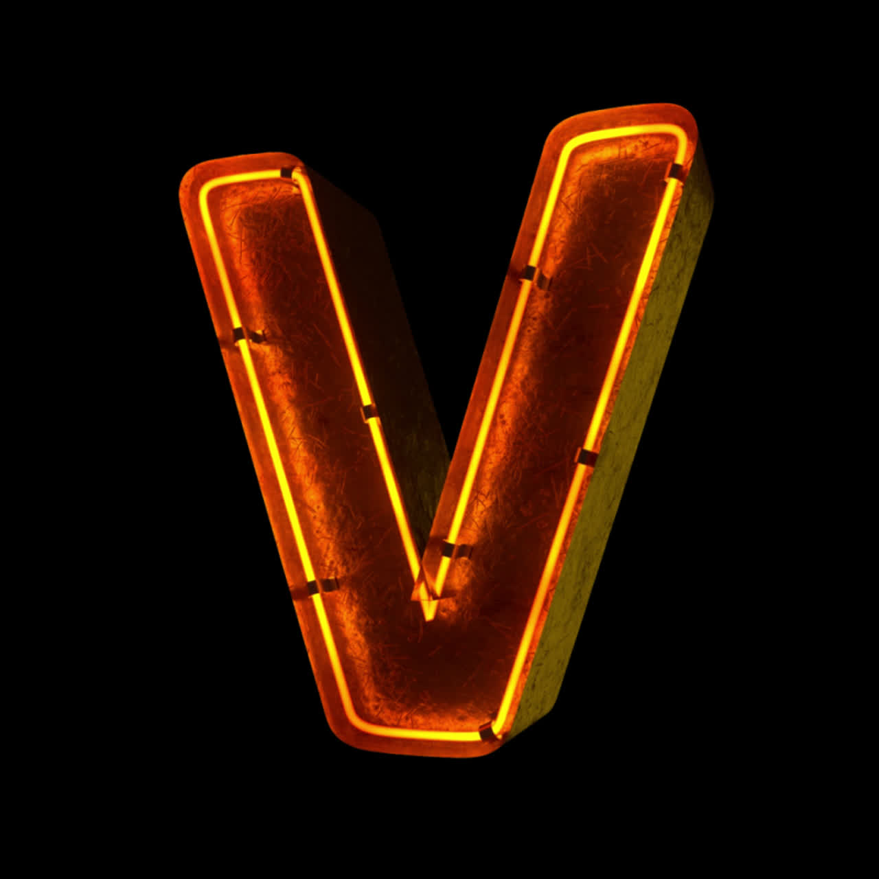 Retro neonové písmeno V rozsvěcující se s efektem jiskření.