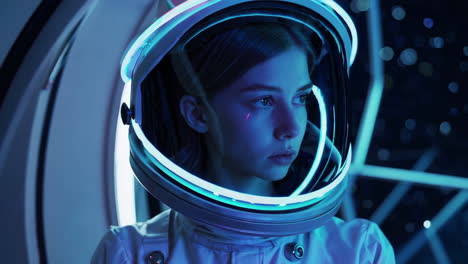futuristic astronaut portrait with neon lighting