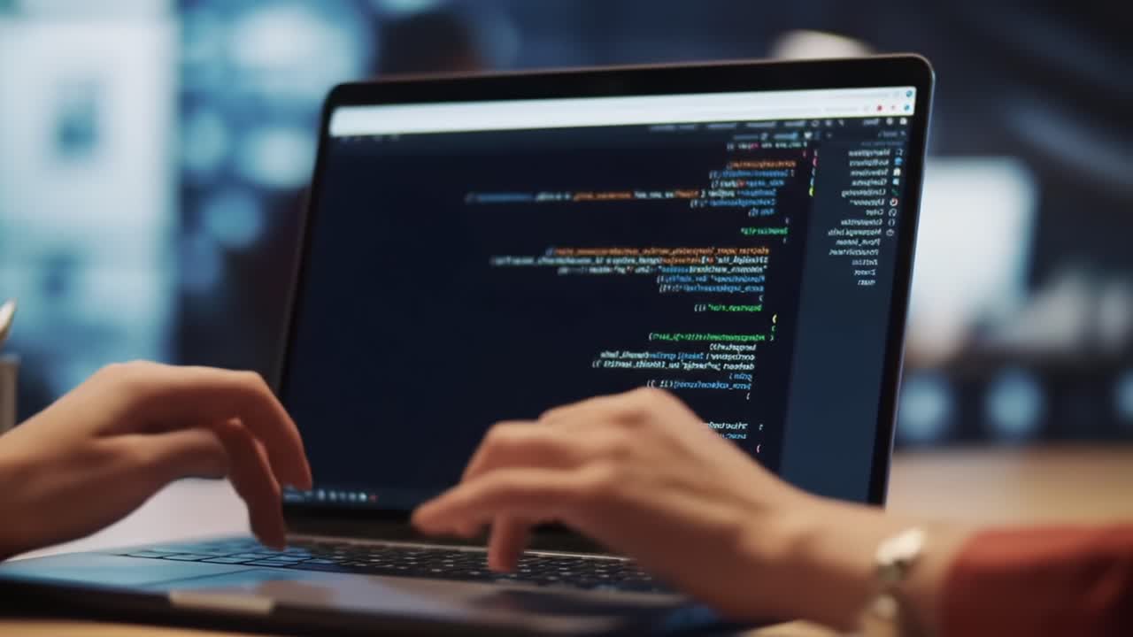 Collaborative Coding Session: An Insight into the Dynamic World of Software Development and Programmers Working Together on a Laptop in an Engaging Environment