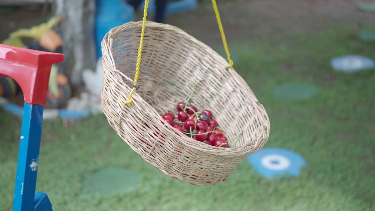 Hanging Wicker Basket with Cherries