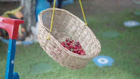 hanging wicker basket with cherries