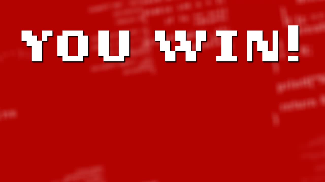 赤い背景に「You Win」のテキストが表示されるアニメーション。