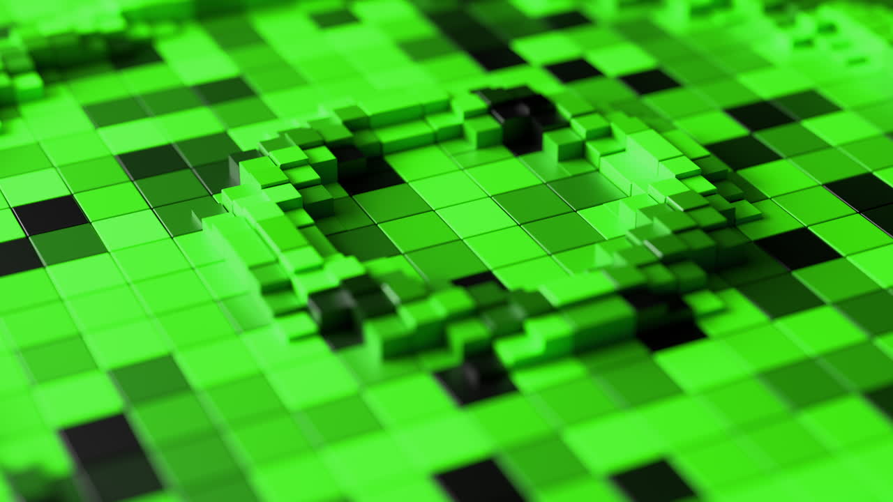 Green Pixelated Circular Energy Looping 3D Background. 3D rendering