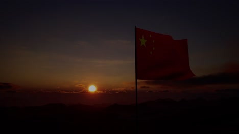 china flag waving on sundown sky