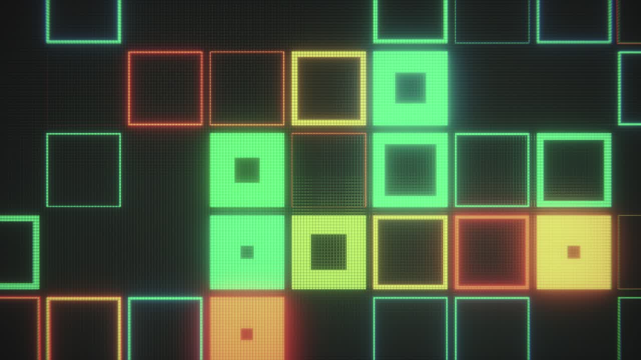 Colorful Glowing Squares Grid Abstract Digital Background Loop