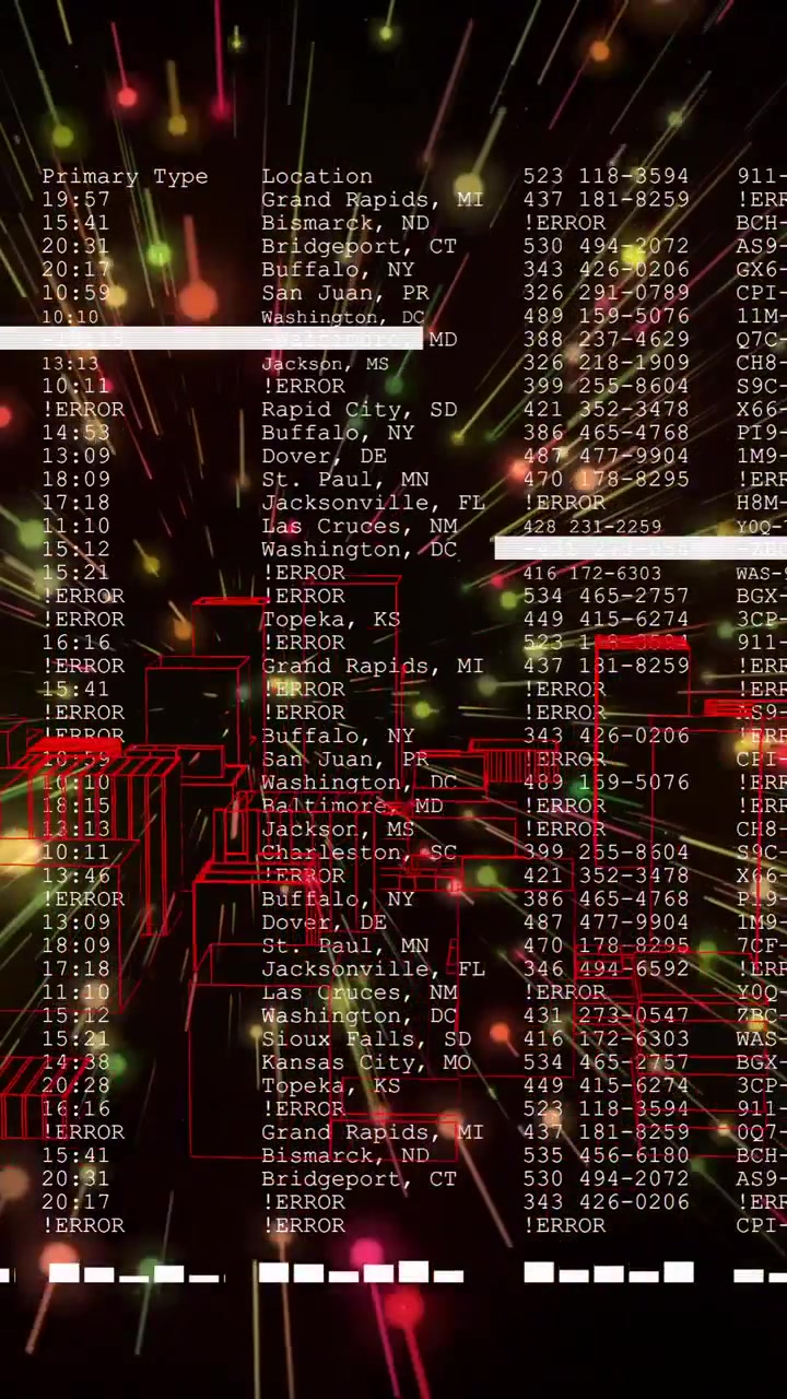 Digital data streams and coding animation with colorful lights and numbers