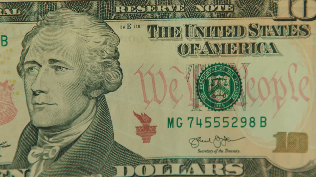 10(ten) US Dollar bill close up, macro