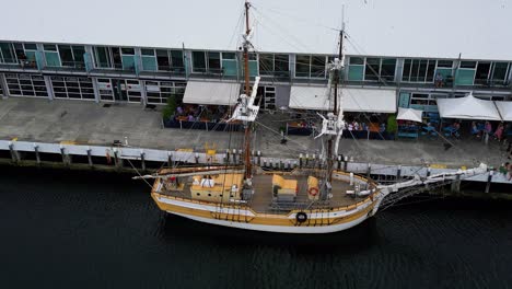 hobart waterfront, tourist boat, constitution dock, tasmania, drone view