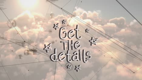 animation of get the details text with networks of connections