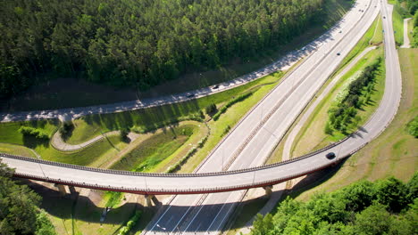 aerial view of cars traffic and bridge intersection in gdynia poland countryside highway