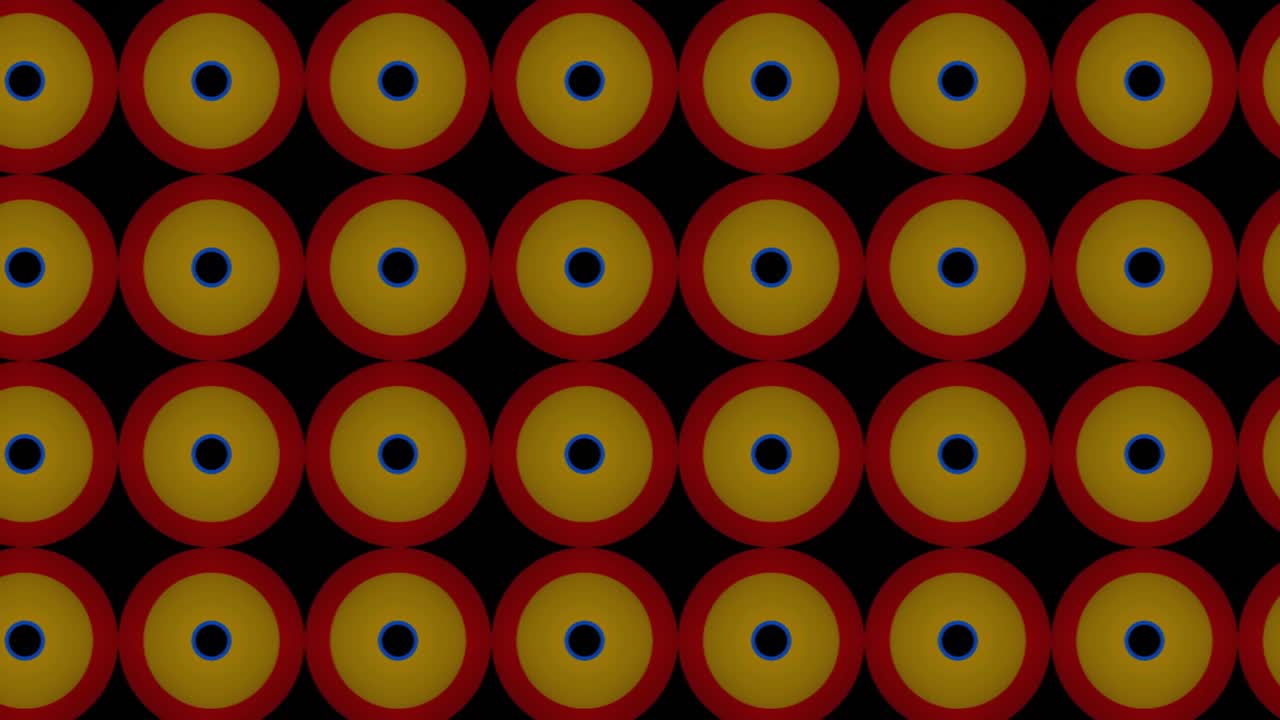 Abstract, background animation, scrolling right, red, black yellow retro circles