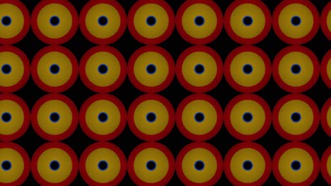 Abstract,-background-animation,-scrolling-right,-red,-black-yellow-retro-circles