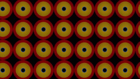 abstract, background animation, scrolling right, red, black yellow retro circles