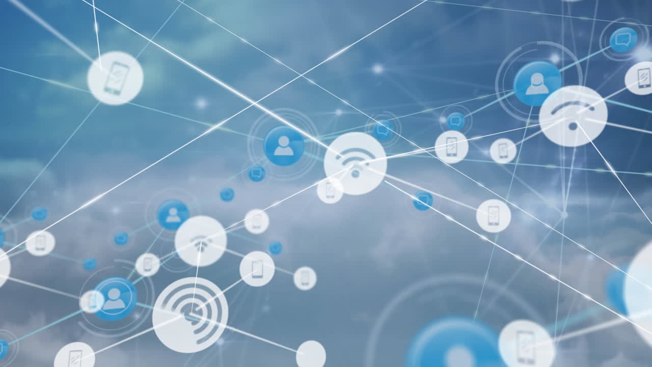 클라우드 상의 디지털 아이콘으로 연결 네트워크의 애니메이션