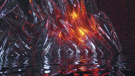 abstract crystal cave with lava reflections